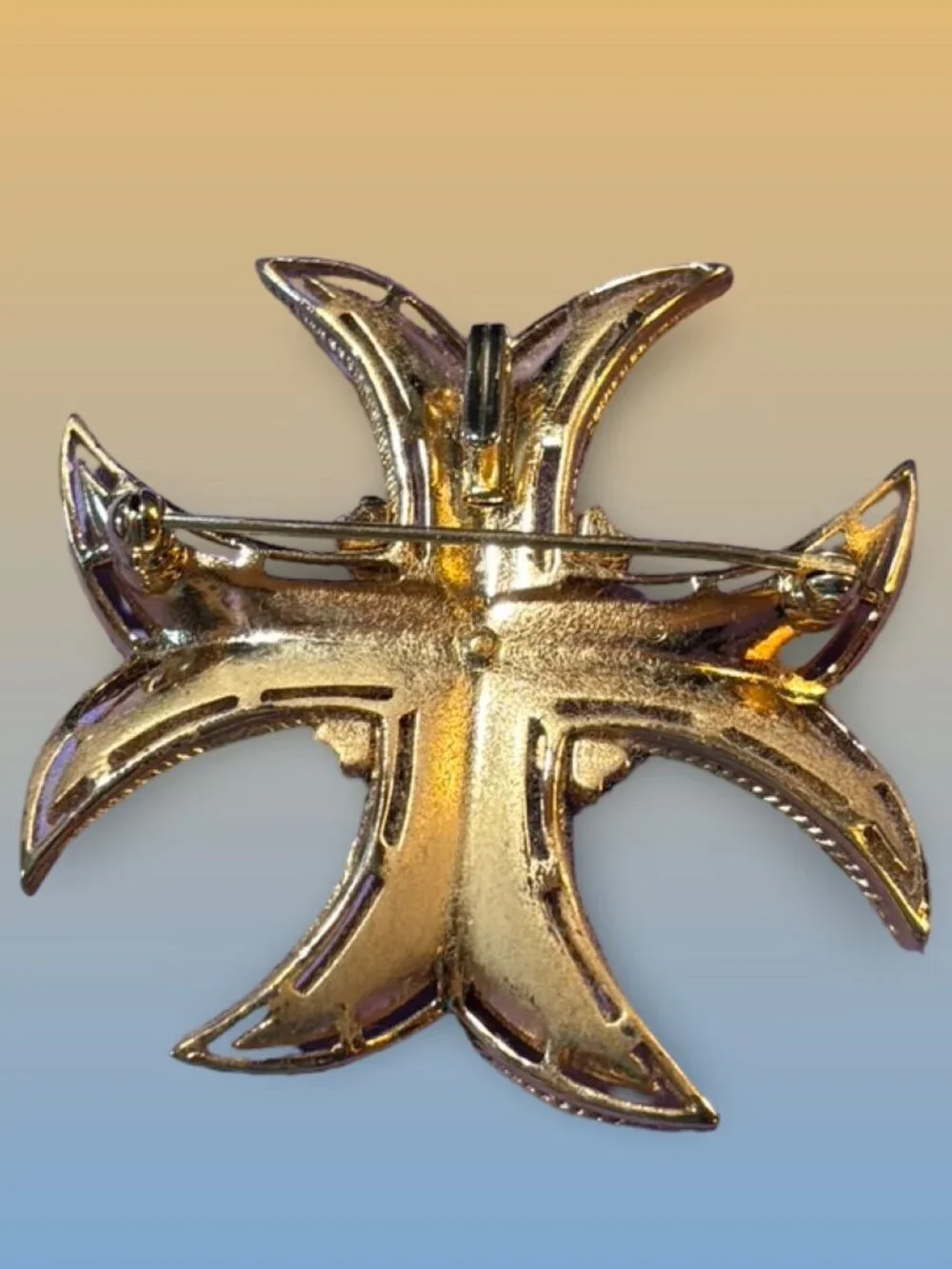 Crown Trifari Gold-Tone Maltese Cross Brooch Pin Statement Design Vintage